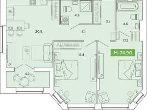 2-к квартира, вторичка, 75м2, 11/14 этаж