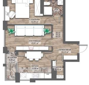 2-к квартира, вторичка, 60м2, 12/14 этаж