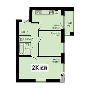 2-к квартира, вторичка, 53м2, 3/4 этаж