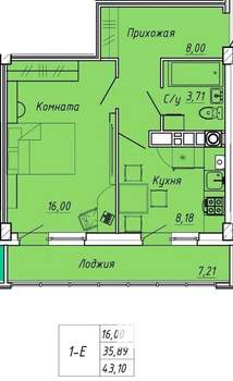 1-к квартира, вторичка, 43м2, 9/9 этаж