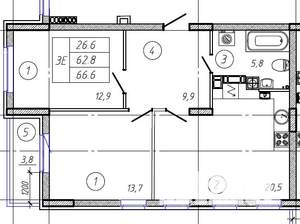 3-к квартира, вторичка, 67м2, 4/9 этаж