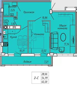 2-к квартира, вторичка, 62м2, 8/9 этаж