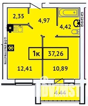 1-к квартира, строящийся дом, 37м2, 3/9 этаж