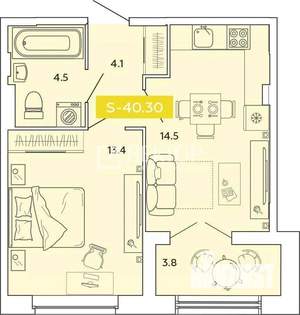1-к квартира, вторичка, 40м2, 5/14 этаж