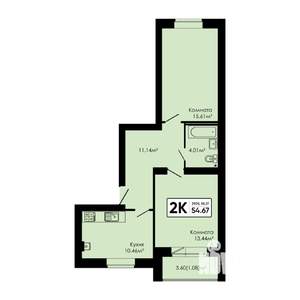 2-к квартира, вторичка, 55м2, 3/4 этаж