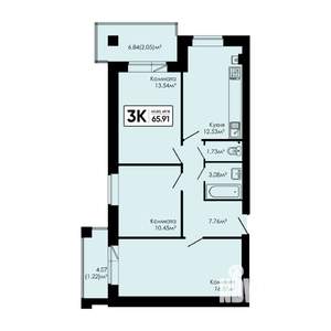 3-к квартира, вторичка, 66м2, 4/4 этаж