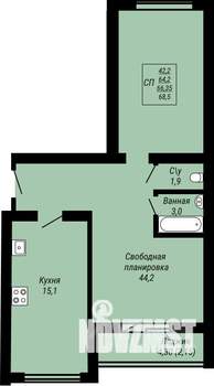 1-к квартира, строящийся дом, 69м2, 1/9 этаж