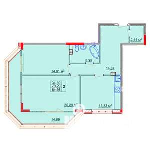 2-к квартира, строящийся дом, 85м2, 14/14 этаж