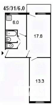 2-к квартира, вторичка, 44м2, 5/5 этаж