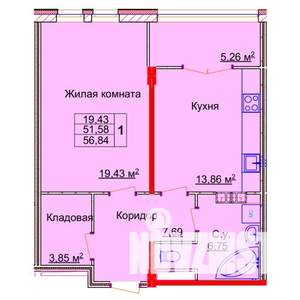1-к квартира, строящийся дом, 57м2, 4/15 этаж