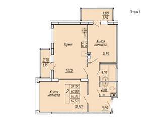 2-к квартира, вторичка, 68м2, 6/11 этаж
