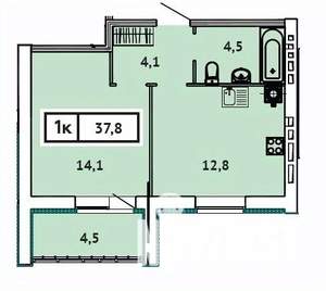 1-к квартира, строящийся дом, 38м2, 8/9 этаж