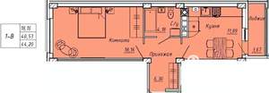 1-к квартира, вторичка, 44м2, 4/9 этаж