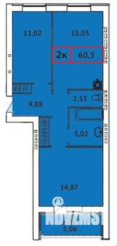 2-к квартира, строящийся дом, 61м2, 2/9 этаж