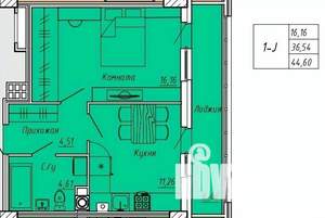 1-к квартира, вторичка, 45м2, 1/9 этаж