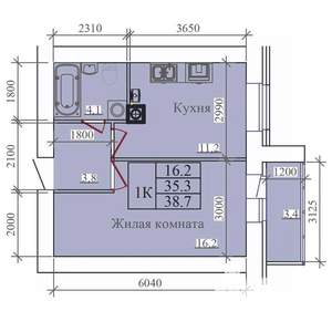 1-к квартира, вторичка, 39м2, 4/14 этаж