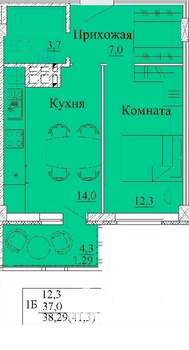 1-к квартира, строящийся дом, 41м2, 13/14 этаж