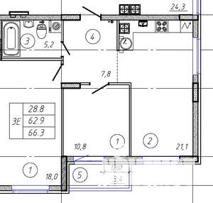 3-к квартира, строящийся дом, 66м2, 2/9 этаж