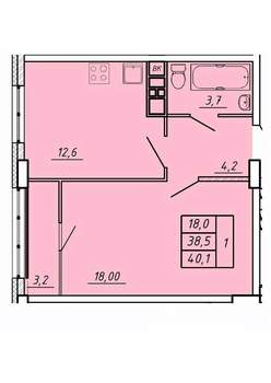1-к квартира, строящийся дом, 40м2, 14/17 этаж