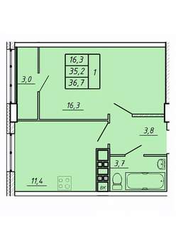 1-к квартира, строящийся дом, 37м2, 2/17 этаж