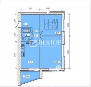 2-к квартира, вторичка, 64м2, 1/9 этаж