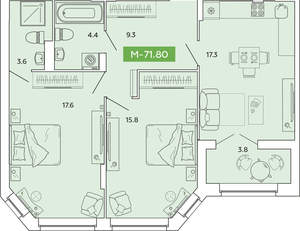 2-к квартира, вторичка, 72м2, 4/14 этаж
