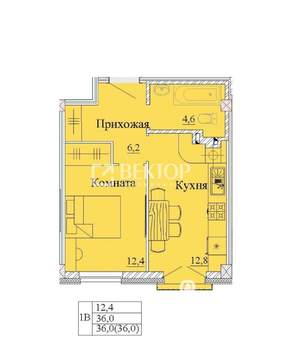 1-к квартира, вторичка, 36м2, 2/12 этаж