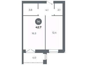 Студия квартира, вторичка, 43м2, 8/9 этаж