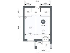 Студия квартира, вторичка, 42м2, 4/9 этаж
