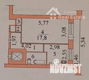 1-к квартира, вторичка, 34м2, 6/9 этаж