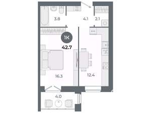 Студия квартира, вторичка, 43м2, 9/9 этаж