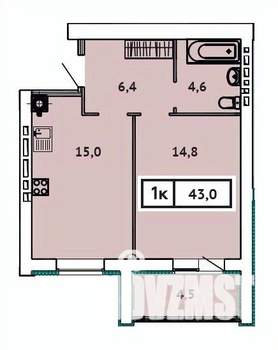 1-к квартира, строящийся дом, 43м2, 5/9 этаж