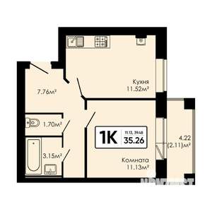 1-к квартира, вторичка, 35м2, 2/4 этаж