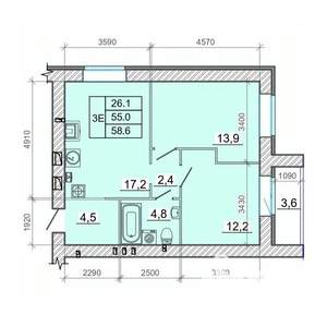 2-к квартира, вторичка, 59м2, 1/14 этаж