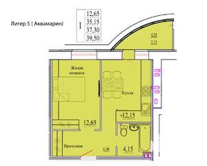 1-к квартира, вторичка, 40м2, 4/9 этаж