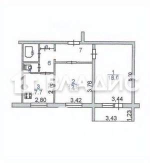 2-к квартира, вторичка, 53м2, 9/9 этаж
