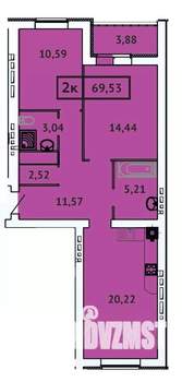 2-к квартира, вторичка, 70м2, 6/9 этаж