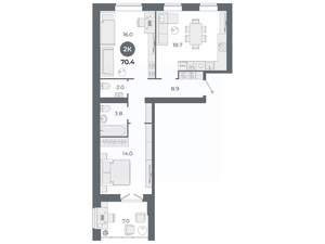 2-к квартира, вторичка, 70м2, 1/9 этаж