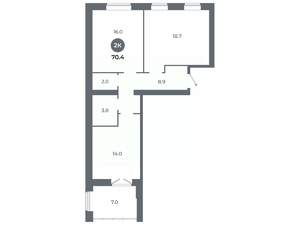 2-к квартира, вторичка, 70м2, 2/9 этаж