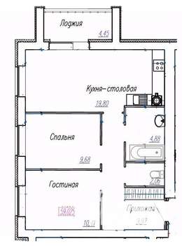 2-к квартира, вторичка, 59м2, 1/9 этаж