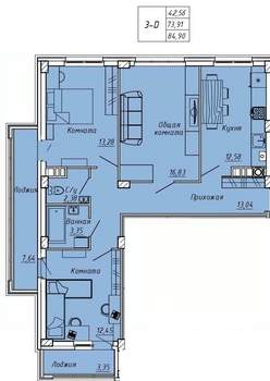 3-к квартира, вторичка, 85м2, 3/9 этаж