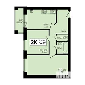 2-к квартира, вторичка, 54м2, 2/4 этаж