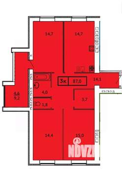 3-к квартира, вторичка, 87м2, 8/10 этаж