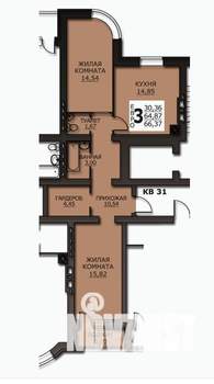 3-к квартира, вторичка, 66м2, 9/10 этаж