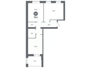 2-к квартира, вторичка, 70м2, 5/9 этаж