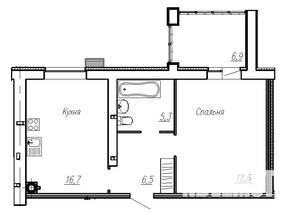 1-к квартира, вторичка, 51м2, 1/9 этаж