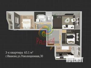 3-к квартира, вторичка, 65м2, 7/10 этаж