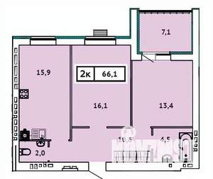 2-к квартира, вторичка, 66м2, 4/9 этаж