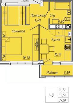 1-к квартира, вторичка, 39м2, 7/9 этаж