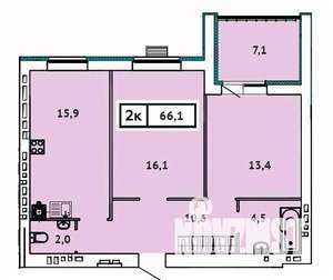 2-к квартира, вторичка, 66м2, 9/9 этаж
